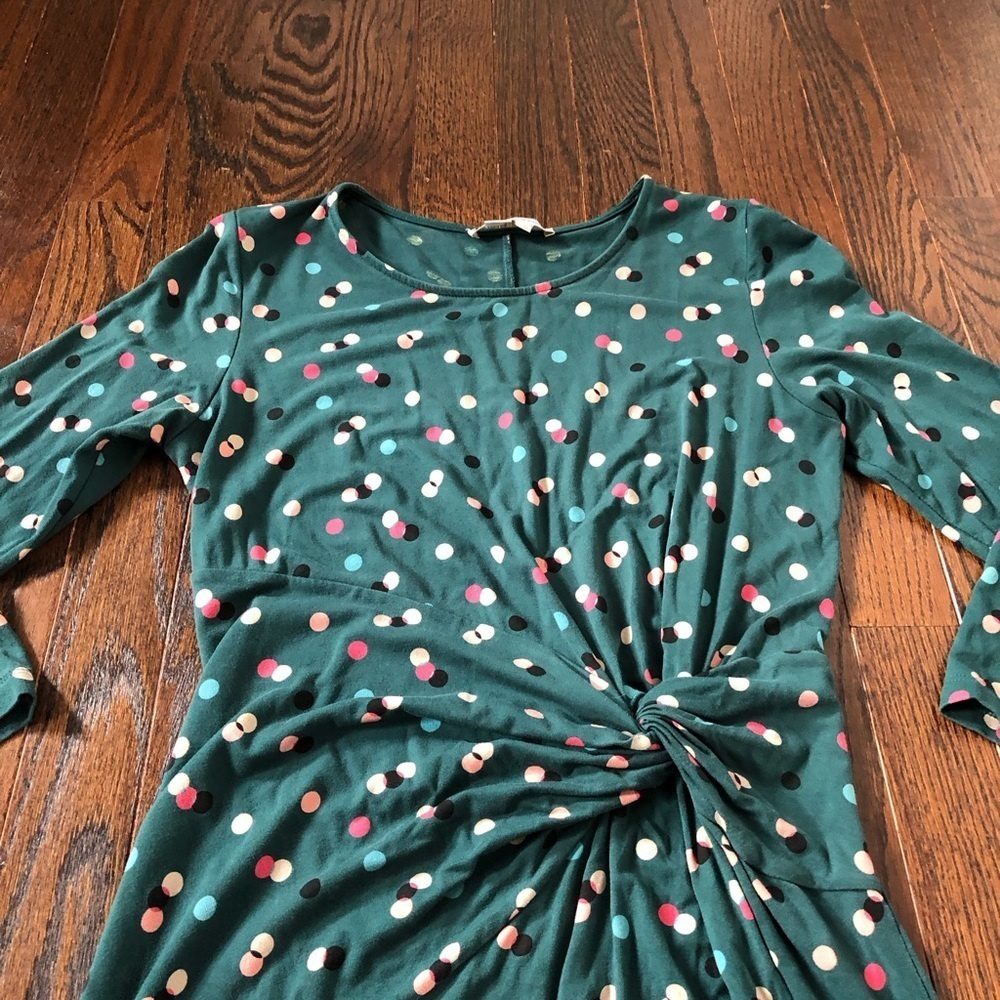 Boden Women’s 4R Green Polka Dot Sheath 3/4 Sleeved Dress w/Tie Knot Waist - EUC - Picture 4 of 10